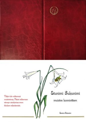 Punainen muovipinta - Muistovärssy, lilja